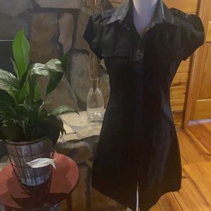 IN San Francisco black dress button up (satin silky??? ) Trim Very cute